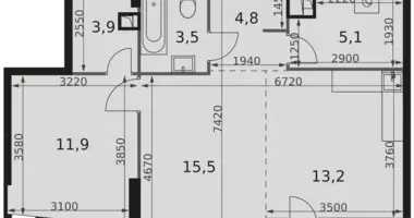 2 room apartment in Moscow, Russia