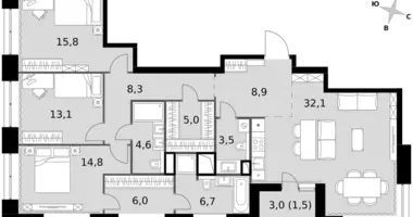 3 room apartment in Moscow, Russia