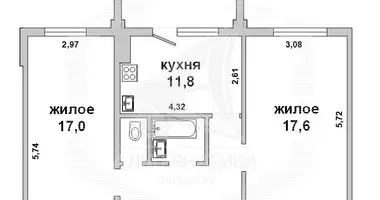 2 room apartment in Zhabinka, Belarus