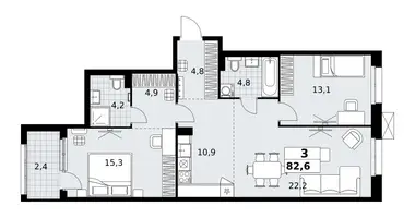 Mieszkanie 3 pokoi w Kommunarka, Rosja