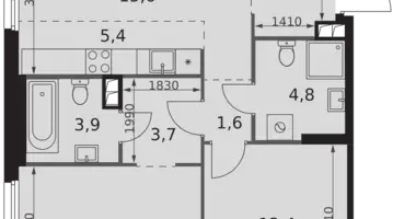 Apartamento 3 habitaciones en Moscú, Rusia