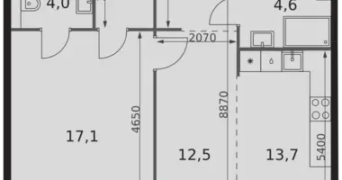 Apartamento 2 habitaciones en Moscú, Rusia