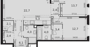Apartamento 3 habitaciones en Moscú, Rusia