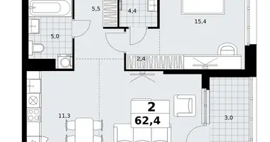 2 room apartment in Kommunarka, Russia