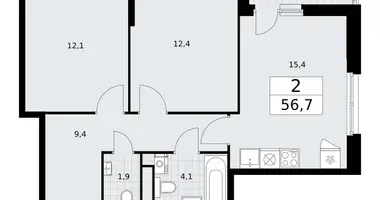 Apartamento 2 habitaciones en Vnukovo, Rusia