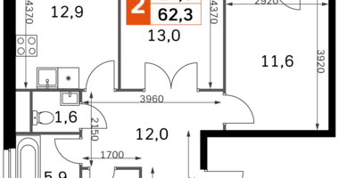 2 room apartment in Moscow, Russia