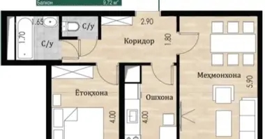 Apartamento 2 habitaciones en Taskent, Uzbekistán