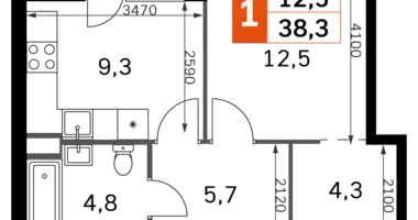 1 room apartment in Moscow, Russia