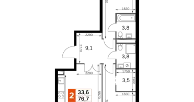 Apartamento 2 habitaciones en Moscú, Rusia