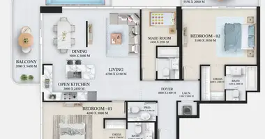 Apartamento 2 habitaciones en Dubái, Emiratos Árabes Unidos
