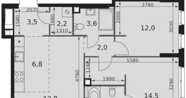 3 room apartment in Moscow, Russia