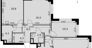 Apartamento 3 habitaciones en Moscú, Rusia