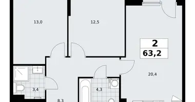 Apartamento 2 habitaciones en Troitsk, Rusia