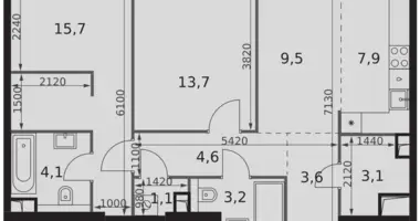 2 room apartment in Moscow, Russia