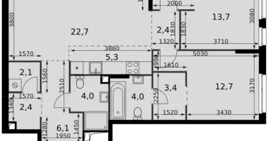 Apartamento 3 habitaciones en Moscú, Rusia