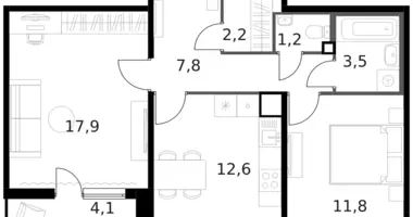 2 room apartment in Moscow, Russia