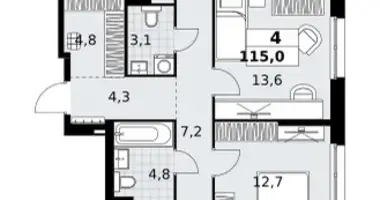 Apartamento 4 habitaciones en Kommunarka, Rusia