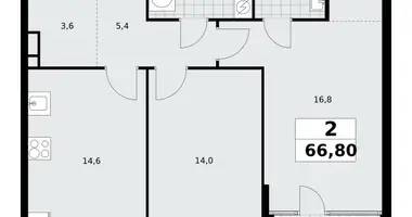 2 room apartment in Moscow, Russia