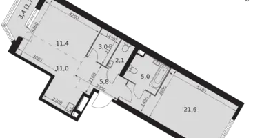 Apartamento 2 habitaciones en Moscú, Rusia