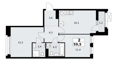 Apartamento 2 habitaciones en Kommunarka, Rusia