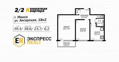2 bedroom apartment in Minsk, Belarus