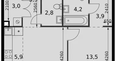 Apartamento 2 habitaciones en Moscú, Rusia