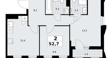Apartamento 2 habitaciones en Troitsk, Rusia