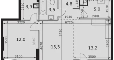 2 room apartment in Moscow, Russia