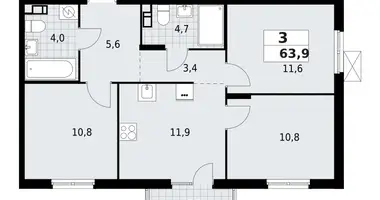 3 room apartment in Krasnoye Selo, Russia