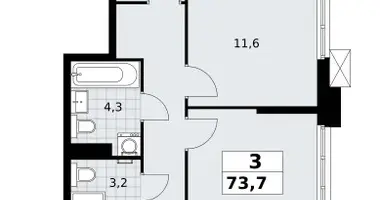 Apartamento 3 habitaciones en Troitsk, Rusia