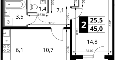 2 room apartment in Khimki, Russia