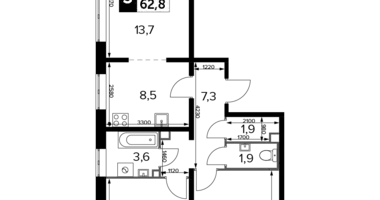 3 room apartment in Lyubertsy, Russia