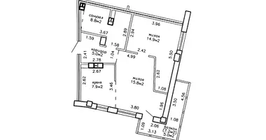 Apartamento 2 habitaciones en Minsk, Belarús