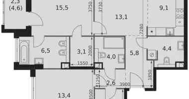Apartamento 3 habitaciones en Moscú, Rusia