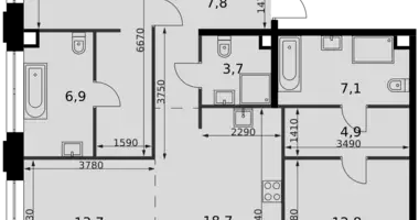 Apartamento 3 habitaciones en Moscú, Rusia