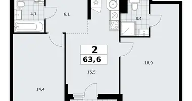 2 room apartment in Kommunarka, Russia