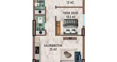 3 room apartment in Gazipasa, Turkey