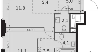 Apartamento 2 habitaciones en Moscú, Rusia