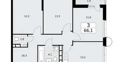 Apartamento 3 habitaciones en Vnukovo, Rusia