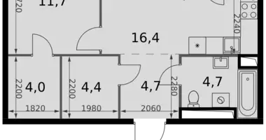 Apartamento 2 habitaciones en Moscú, Rusia