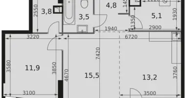 2 room apartment in Moscow, Russia