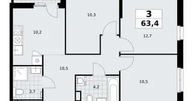 Apartamento 3 habitaciones en Moscú, Rusia