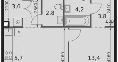 2 room apartment in Moscow, Russia