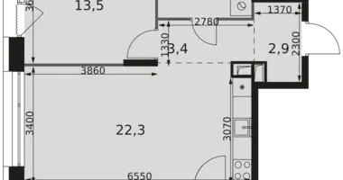 2 room apartment in Moscow, Russia