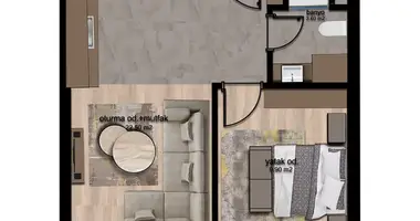 2 room apartment in Akdeniz, Turkey