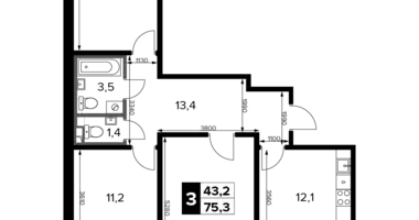 Квартира 3 комнаты в Сапроново, Россия