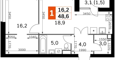 2 room apartment in Moscow, Russia