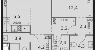2 room apartment in Moscow, Russia