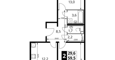 Apartamento 2 habitaciones en Liúbertsy, Rusia