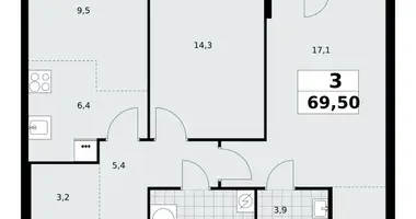 Apartamento 3 habitaciones en Moscú, Rusia